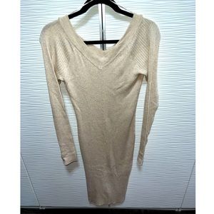 Oatmeal colored midi sweater dress